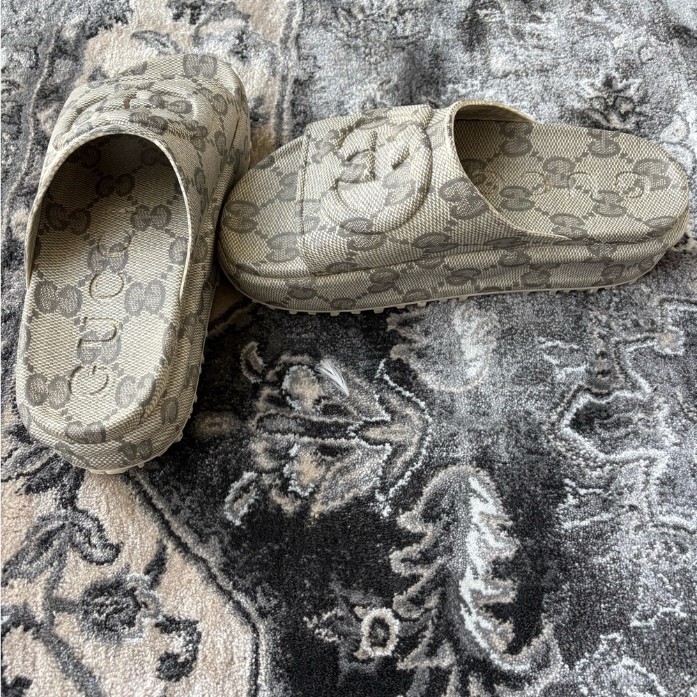 Gucci Tan Monogram Canvas Slide Sandals - Picture 3 of 6